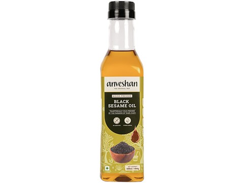 Anveshan Wood Cold Pressed Black Sesame/Gingelly Cooking Oil - Plastic Bottle, 500 ml