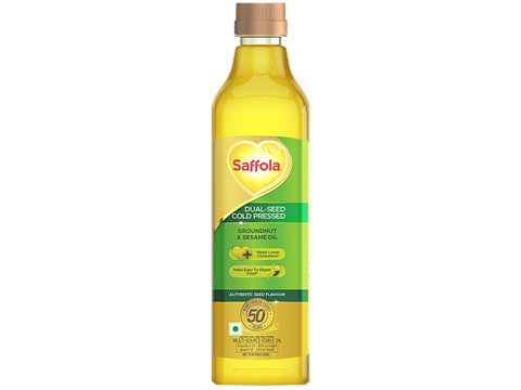 Saffola Dual-Seed Cold Pressed Groundnut Oil & Sesame Seed Oil, 1 L