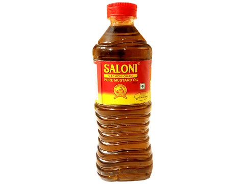 Saloni Kachchi Ghani Pure Mustard Oil - Enhances Flavour, Rich In Vitamins, Helps In Digestion, 500 ml