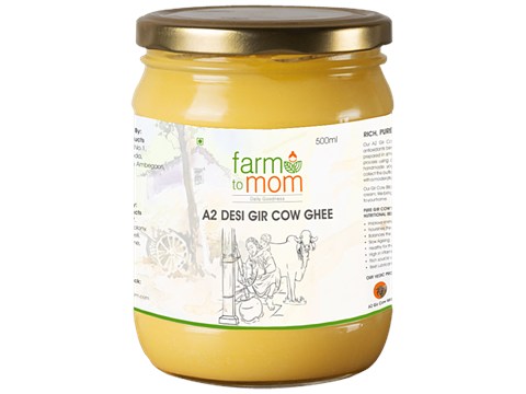 Farm to Mom A2 Desi Gir Cow Ghee - Natural & Pure, Boosts Immunity, Improves Digestion, 500 ml