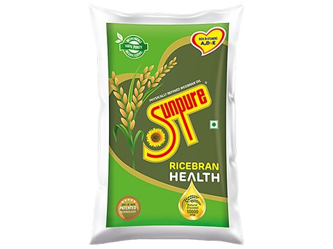 Sunpure  Rice Bran Health Physically Refined Rice Bran Oil - Contains Natural Oryzanol & Natural Vitamins, 1 L