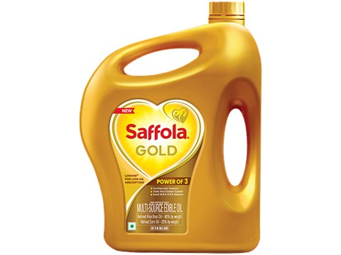 Saffola Saffola Gold Oil - Power Of 3, Blend Of Rice Bran & Corn oil, 2.73 kg