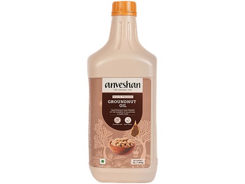 Anveshan Wood Cold Pressed Groundnut/Peanut Cooking Oil, 2 L