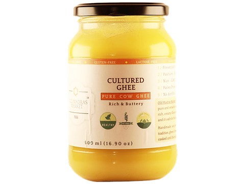 Old Madras Market Cultured Ghee - Pure Cow Ghee, From Grass Fed Cows, 500 ml