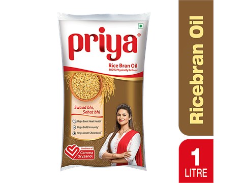 Priya Rice Bran Oil - Physically Refined, 1 L