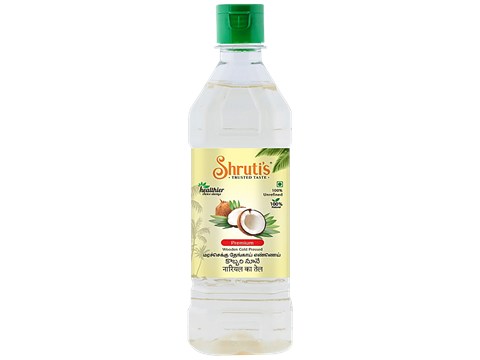 Shruti's Premium Coconut Oil - Wooden Cold-Pressed, Unrefined, Helps Improves Heart Health, 500 ml