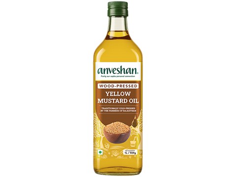 Anveshan Wood Cold Pressed Kachi Ghani Yellow Mustard Cooking Oil, 1 L