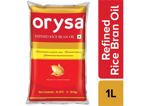 Orysa Refined Rice Bran Oil - Naturally Rich in Gamma Oryzanol, 1 L