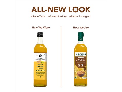 Anveshan Wood Cold Pressed Kachi Ghani Yellow Mustard Cooking Oil, 1 L