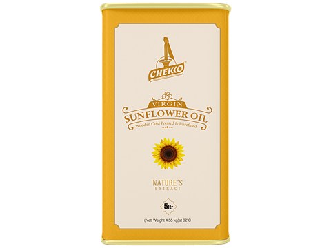 Chekko Cold Pressed Sunflower Oil - Natural, Pure & Unrefined, For Cooking, 5 L