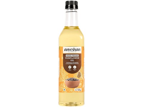 Anveshan Wood Cold Pressed Sunflower Cooking Oil - Heart-Healthy Good Fats, 1 L