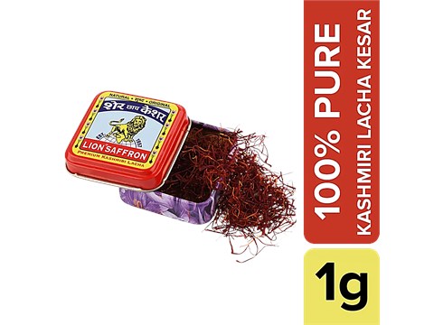 Lion Saffron Pure Kashmiri Lacha Kesar Certified Grade A+ - Improves Health, 1 g