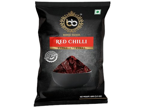 Bharat Bazaar  Red Chilli Whole - Stemless, Pure, No Added Colours, 100 g