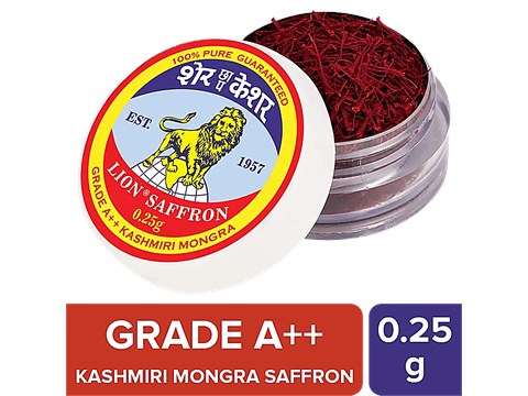Lion Saffron Kashmiri Mongra Kesar Grade A++ - Used For Cooking, Glowing Skin, Safe For Pregnant Women, 0.25 g