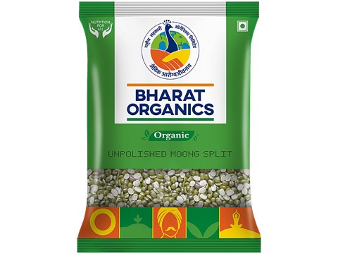 Bharat Organics Unpolished Organic Moong Chilka/Split, 500 g