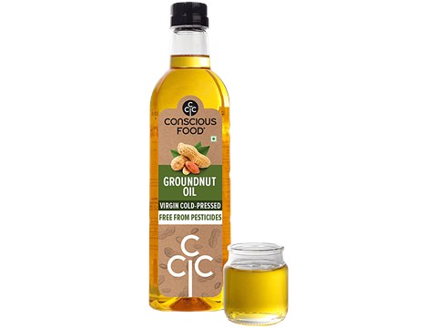 Conscious Food Groundnut/Peanut Oil - Virgin Cold Pressed, Organic, 1 L