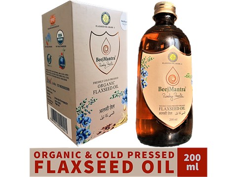 BeejMantra Flaxseed Oil - Organic, Cold-Pressed, Improves Skin & Hair Texture, 200 ml
