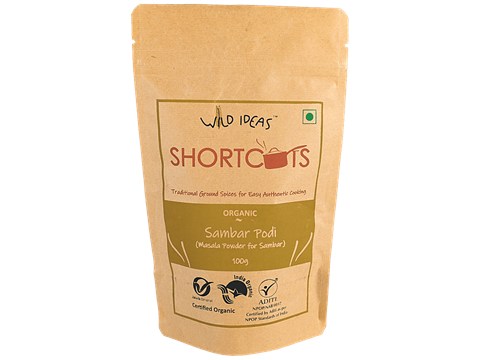 Wild Ideas Shortcuts Sambar Podi - Organic, Authentic Taste, Grounded Spices Mix, 100 g