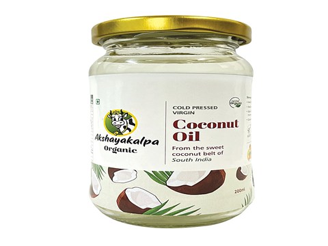 Akshayakalpa Organic Cold Pressed Virgin Coconut Oil - Rich In Antioxidant, Great For Cooking & Hair, 200 ml