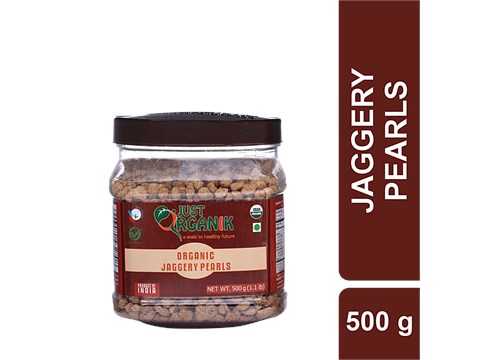 Just Organik Organic Jaggery Pearls - Perfect Sweet Snack, Rich In Vitamins & Minerals, 500 g