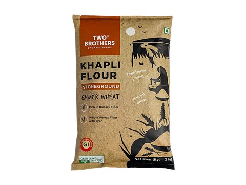 Two Brothers Organic Farms Khapli Flour - Emmer Long, Whole Wheat Atta, Stoneground, 2 kg