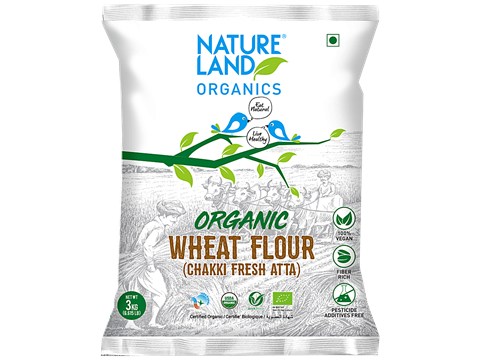 Natureland Organics Whole Wheat Flour - Chakki Fresh Atta, Makes Roti, Chapati & Other Dishes, Vegan, 3 kg