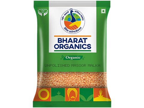 Bharat Organics Unpolished Organic Masoor Malka, 500 g