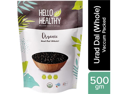 Hello Healthy Organic Urad Dal - Whole, Rich In Protein, Fibre, Nutrients, 500 g