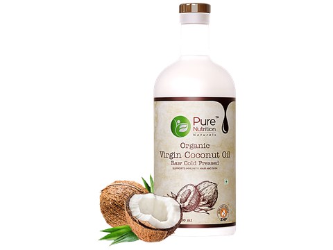 Pure Nutrition  Pure Nutrition Raw Cold Pressed Virgin Coconut Oil For Hair, Skin, Massage & Edible (Glass Bottle), 500 ml