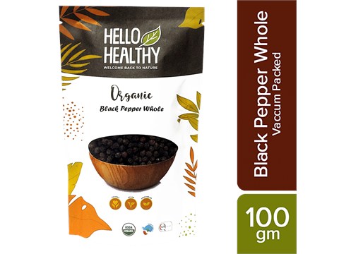 Hello Healthy Organic Black Pepper Whole - Enhances The Taste Of any Dish, Rich In Antioxidants, 100 g