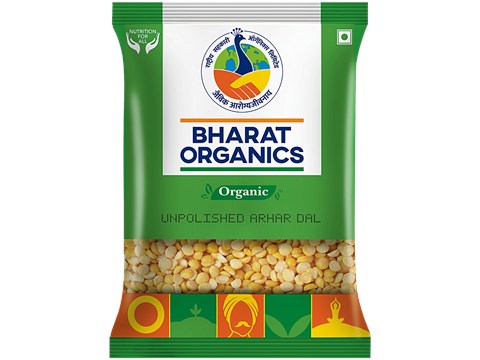 Bharat Organics Unpolished Organic Toor Dal/Arhar Dal, 500 g
