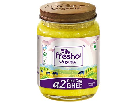 fresho! Organic A2 Desi Cow Ghee, Rich Aroma, Traditional Bilona Method, 500 ml