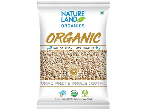 Natureland Organics Urad White Whole Gota - Rich In Fibre & Protein, 500 g
