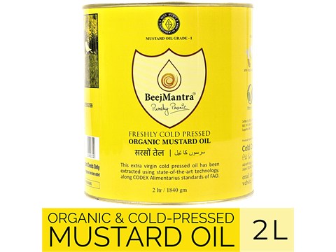 BeejMantra Mustard Oil - Organic, Cold-Pressed, Extra Virgin, 2 L