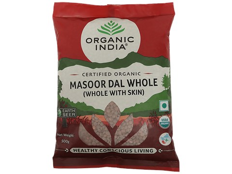 Organic India Masoor Dal Whole With Skin - Certified Organic, 500 g