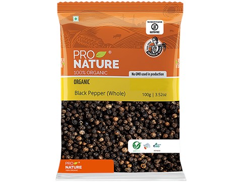 Pro Nature Organic Pepper - Black (Whole), 100 g
