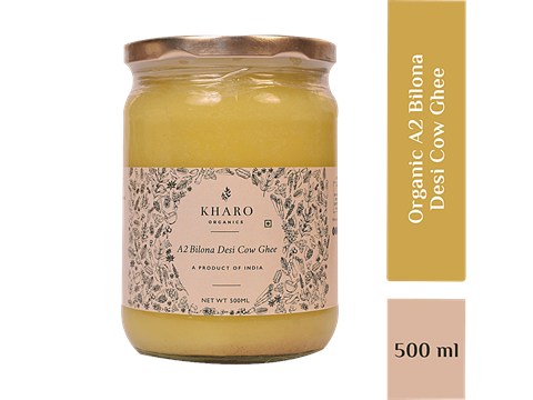 Kharo Organics A2 Bilona Desi Cow Ghee - Organic, Natural & Pure, Boosts Immunity, 500 ml