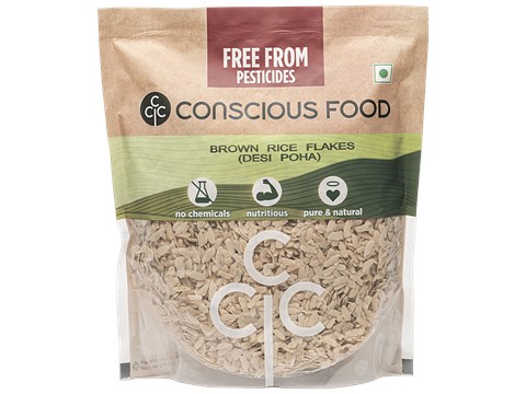 Conscious Food Desi Poha/Brown Rice Flakes, 500 g