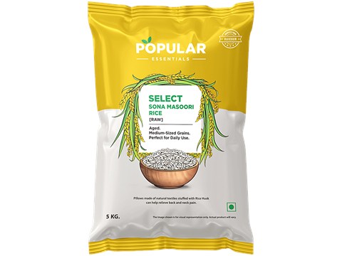 Popular Essentials Select Sona Masoori Raw Rice, 5 kg