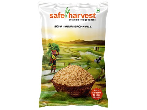 Safe Harvest Sona Masuri Unpolished Brown Rice/Akki - Pesticide Free, 1 kg
