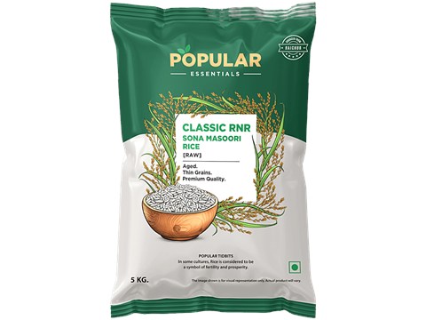 Popular Essentials Classic RNR Sona Masoori Raw Rice, 5 kg