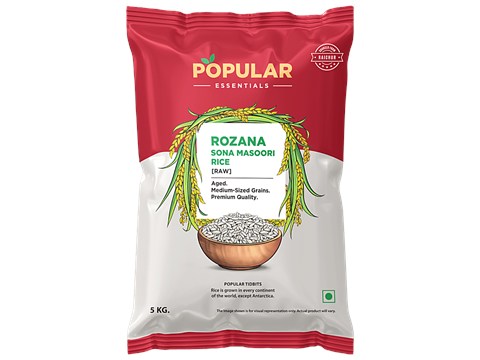 Popular Essentials Rozana Sona Masoori Raw Rice, 5 kg