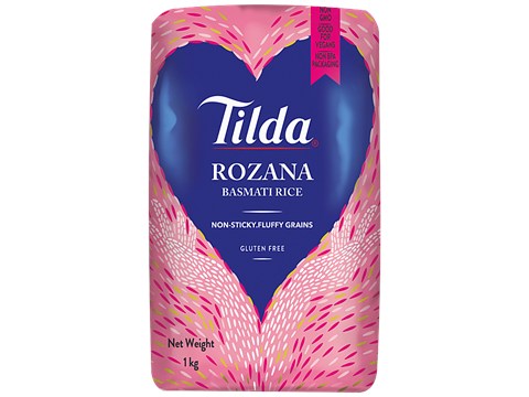 Tilda Rozana Basmati Rice - Non-GMO, Vegan, Non-Sticky, Fluffy Grains, Gluten Free, 1 kg
