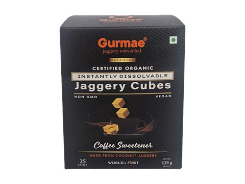 Gurmae Certified Organic Instantly Dissolvable Jaggery Cubes Coffee Sweetener, 125 g