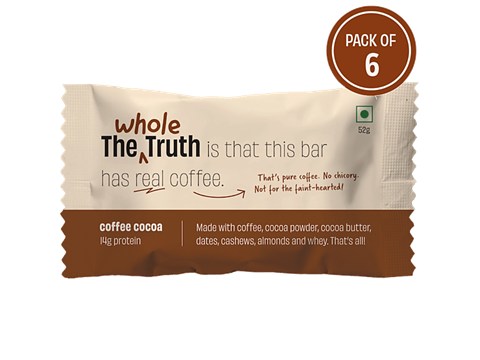 The Whole Truth Protein Bars - Coffee Cocoa, All Natural, No Added Sugar, 52 g