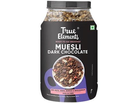 True Elements Dark Chocolate Muesli - Nuts & Berries, Rich In Antioxidants, Ready To Eat Breakfast, 1 kg