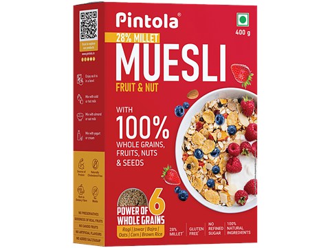 Pintola Fruit & Nut Muesli - With 28% Millet & 68% Wholegrains, 400 g