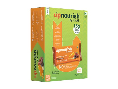 Upnourish by Pluckk Orange Cocoa Plant Protein Bar, 300 g