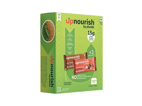 Upnourish by Pluckk Cocoa Hazelnut & Cafe Mocha 15g Plant Protein Bar, 300 g