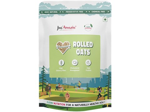 Jus Amazin Rolled Oats - Natural, High Protein & Dietary Fibre, Cholesterol Management, 1 kg